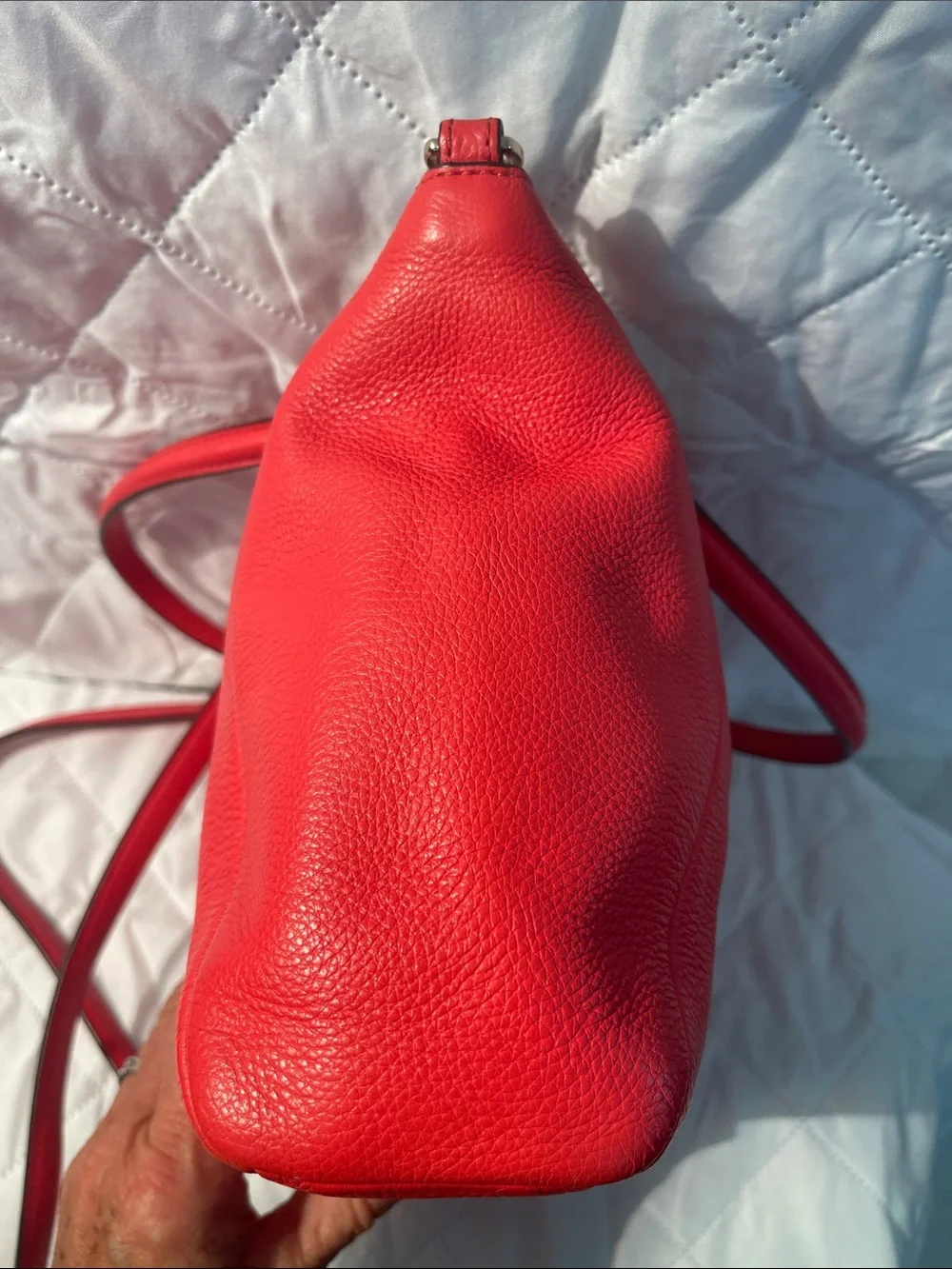 COACH Reddish Coral Madison Kelsey Pebbled Leather Satchel #28095
